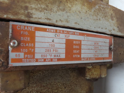 Crane C47 XUF WCB Cast Steel Gate Valve 4" Flanged Class 150