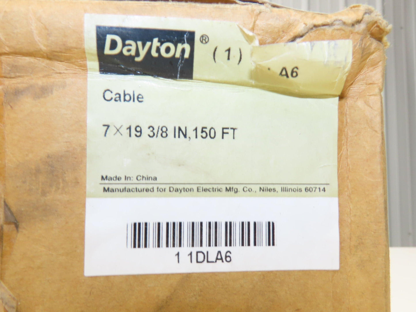 1DLA6 Galvanized Steel Cable 7x19 Strand 3/8" OD 150' Length 2880 lbs Safe Load