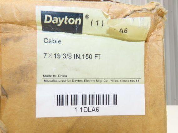 1DLA6 Galvanized Steel Cable 7x19 Strand 3/8" OD 150' Length 2880 lbs Safe Load