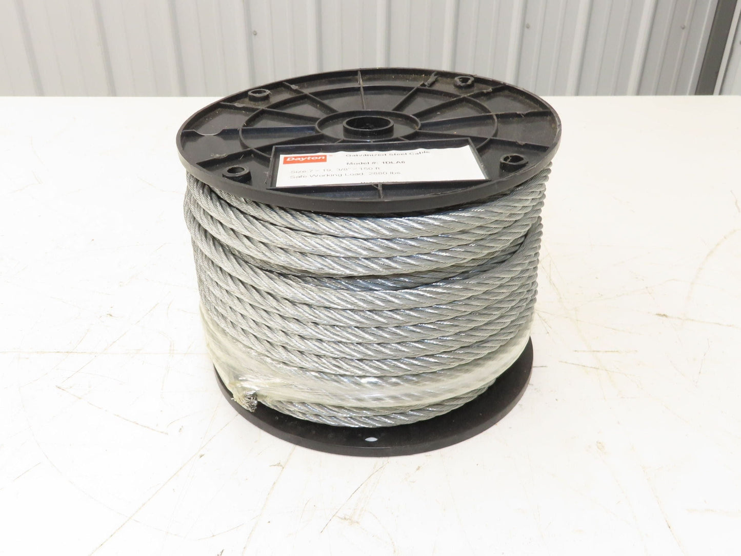 1DLA6 Galvanized Steel Cable 7x19 Strand 3/8" OD 150' Length 2880 lbs Safe Load