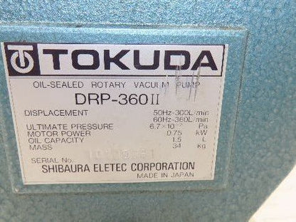 Tokuda DRP-360II Rotary Vane Vacuum Pump 360L/Min 1Hp 220V 3PH 6.7 x 10-2 Pa