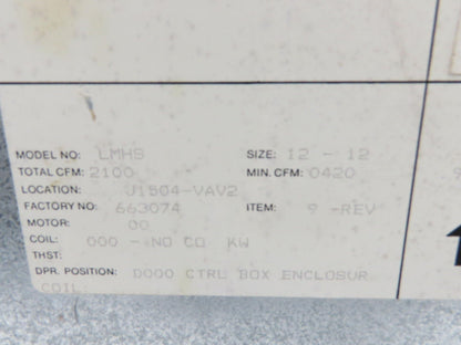 Krueger LMHS Single Duct Terminal Unit 12" 2100CFM Duct Flow Controller