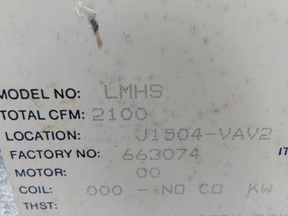 Krueger LMHS Single Duct Terminal Unit 12" 2100CFM Duct Flow Controller