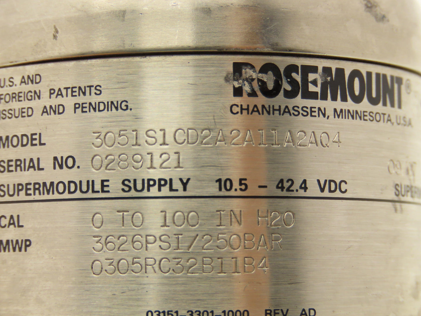 Rosemount 3051S Coplanar Pressure Transmitter 11-42VDC 0-75" H2O Hart Protocol