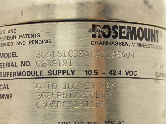 Rosemount 3051S Coplanar Pressure Transmitter 11-42VDC 0-75" H2O Hart Protocol