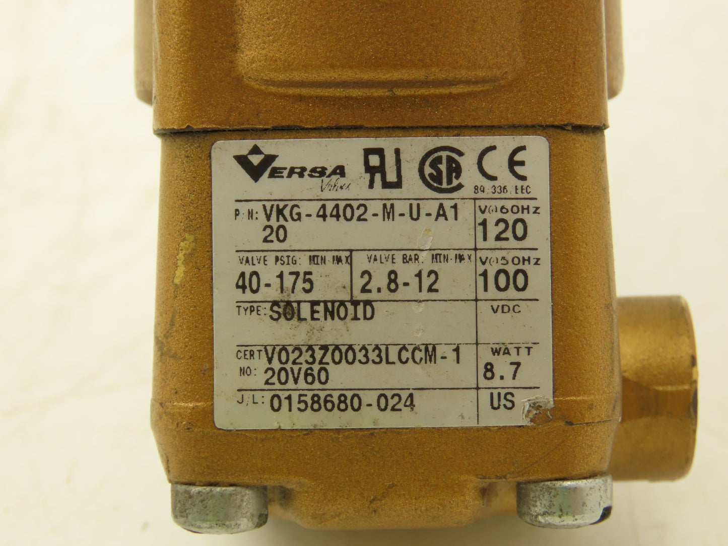 Versa VKG-4402-M-U-A1 Solenoid Valve Pneumatic 4-Way 40-175 PSI 120V