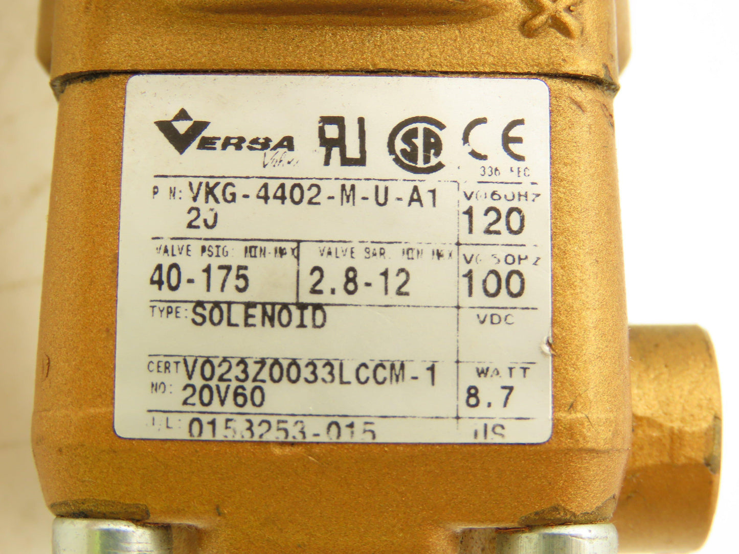 Versa VKG-4402-M-U-A1 Solenoid Valve Pneumatic 4-Way 40-175 PSI 120V