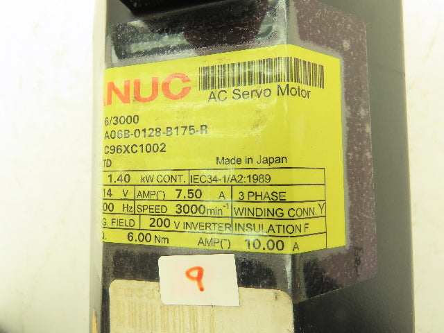 Fanuc A06B-0128-B175-R AC Servo Motor 114V 3PH 3000 RPM -Encoder A860-0360-V501