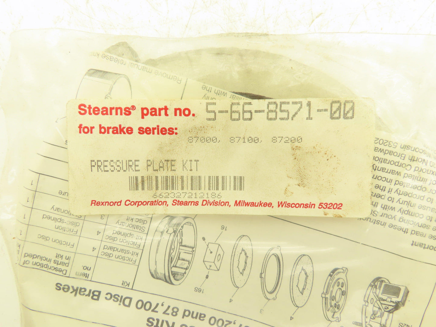 Stearns 5-66-8571-00 Pressure Plate Kit 87000 Series Brake