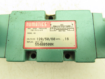 Numatics 554BB500K Pneumatic Double Solenoid 5/3 Spool Valve 150psi 120V