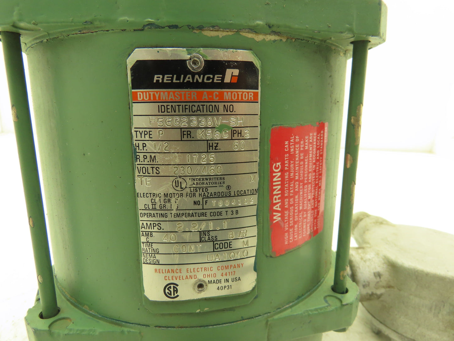 Reliance P56G2338V-SH Explosion Proof AC Motor 1/2Hp 1750 RPM 230/460V 3PH K56C