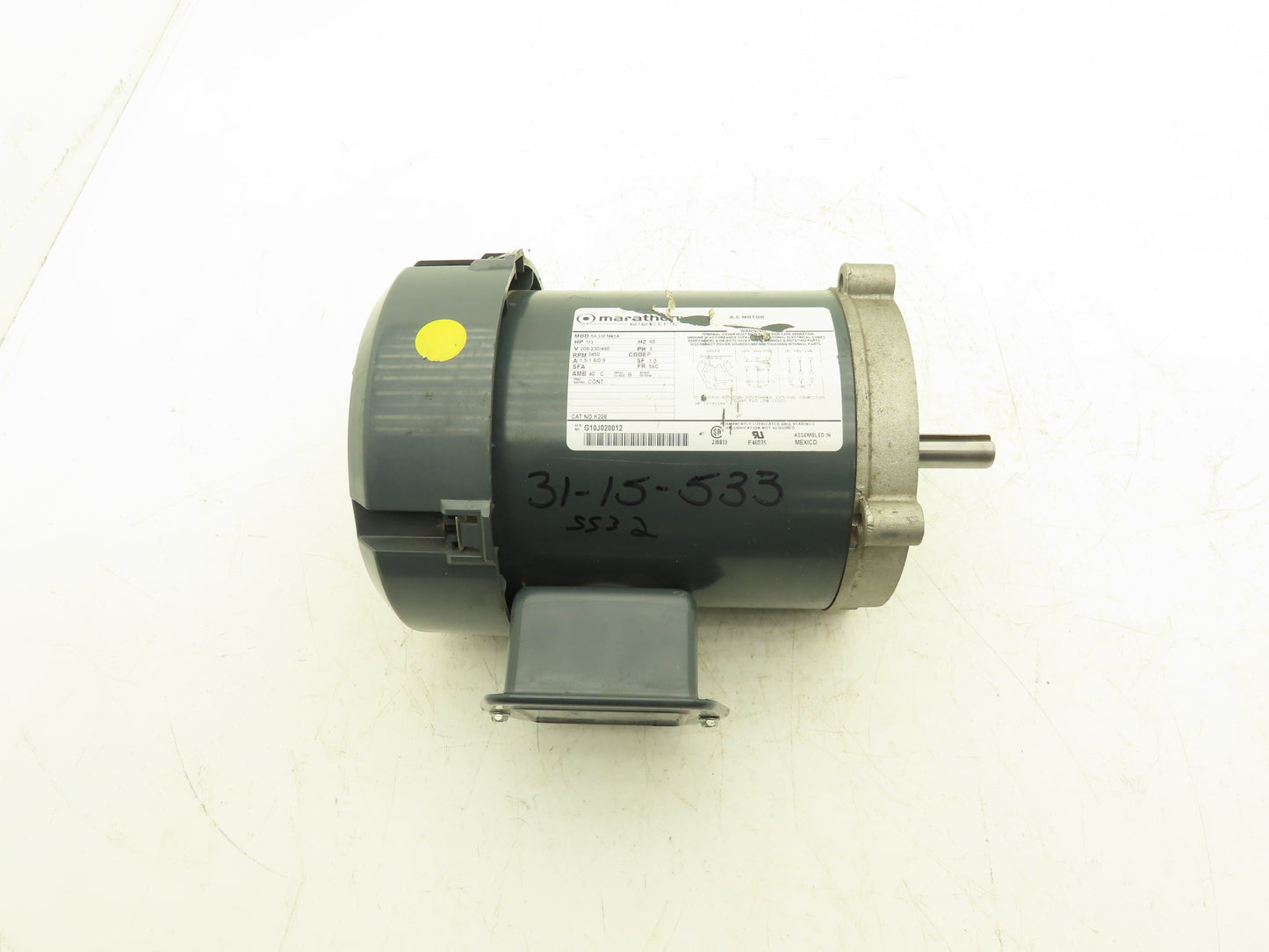 Marathon Electric 5K33FN41A AC Motor 1/3Hp 3500 RPM 230/460V 3PH 56C