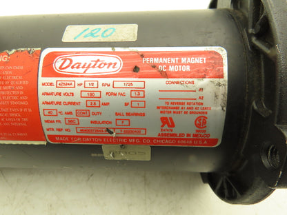 Dayton 4Z524A Permanent Magnet DC Motor 1/2Hp 2.8A 1750 RPM 180V 56C