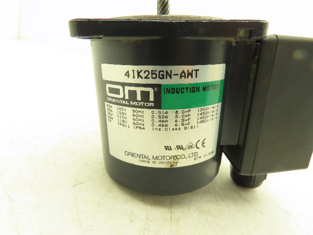 Oriental Motor 4IK25GN-AWT Induction Motor 25W 1450 RPM 115VAC 1PH Pinion Shaft