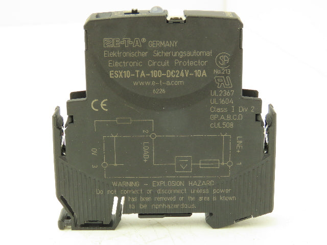 E-T-A ESX10-TA-100-DC24V-10A Circuit Breaker Protector 24VDC 10 Amp DIN Rail ETA