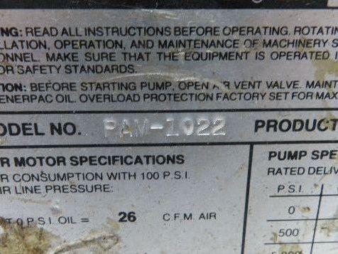 Enerpac PAM1022 Air Motor Operated Hydraulic Pump 10000psi *Needs Rebuild*