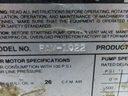 Enerpac PAM1022 Air Motor Operated Hydraulic Pump 10000psi *Needs Rebuild*