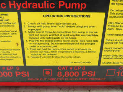 Burndy EP 8 Hydraulic Pump 8800psi 1/2hp 115V 1ph