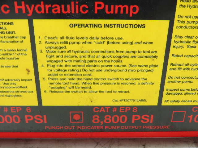 Burndy EP 8 Hydraulic Pump 8800psi 1/2hp 115V 1ph