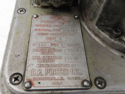 HK Porter HE 6401A Vintage Hydraulic Pump 1 Hp 5500psi 110V 1ph On Casters