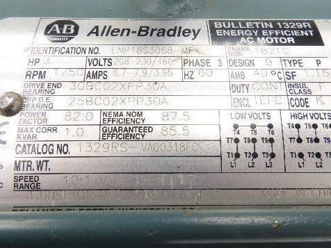 Allen Bradley ENP18S3068-MF AC Motor 3Hp 1750rpm 208-230/460v 3Ph 182TC TEFC