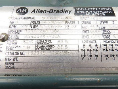 Allen Bradley ENP18S3068-MF AC Motor 3Hp 1750rpm 208-230/460v 3Ph 182TC TEFC