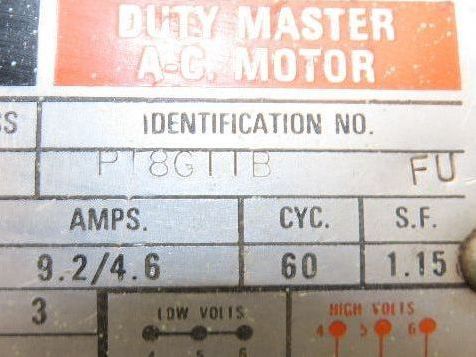 Reliance Electric P18G11B AC Motor 3Hp 1750rpm 230/460v 3Ph 182T 9.2/4.6A 1.15SF