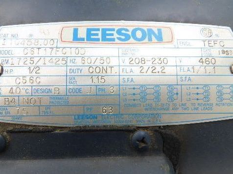 Leeson Gearmotor .5Hp 230/460V 15:1 Boston Gear Reducer 115rpm Dual Shaft 56C