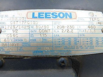 Leeson Gearmotor .5Hp 230/460V 15:1 Boston Gear Reducer 115rpm Dual Shaft 56C