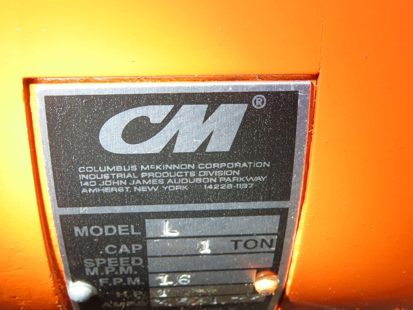CM Lodestar L 1 Ton Electric Chain Hoist 16 FPM 15' Lift 635 Power Trolley 3PH