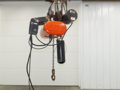 CM Lodestar L 1 Ton Electric Chain Hoist 16 FPM 15' Lift 635 Power Trolley 3PH