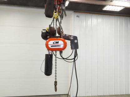 CM Lodestar L 1 Ton Electric Chain Hoist 16 FPM 15' Lift 635 Power Trolley 3PH