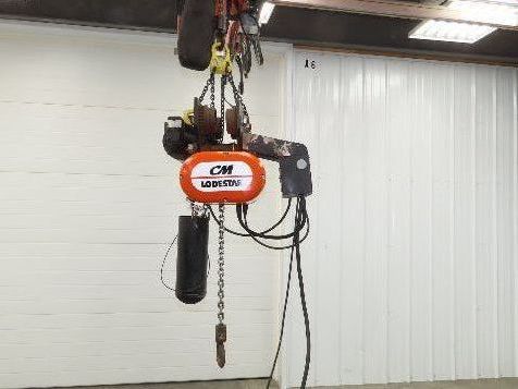 CM Lodestar L 1 Ton Electric Chain Hoist 16 FPM 15' Lift 635 Power Trolley 3PH