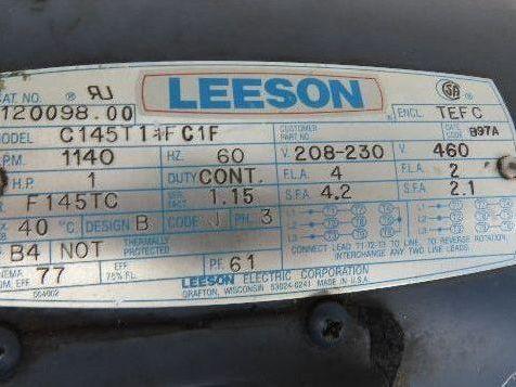 Leeson C145T11FC1F AC Gearmotor 4.75:1 Hub City Reducer 239rpm 1Hp 230/460v LH
