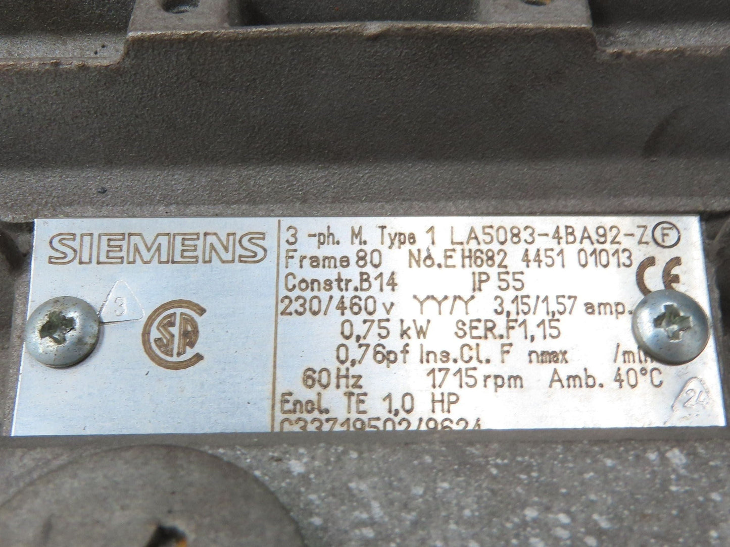 Nord 1S50A-80 L/4 Gearmotor 6.8:1 Reducer 257rpm 1Hp 230/460V Hollow Shaft