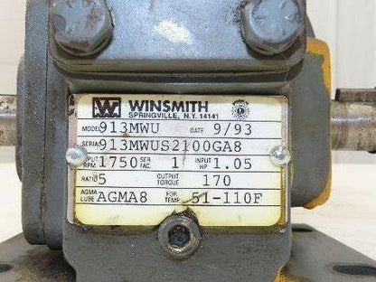 Baldor Winsmith Gearmotor 5:1 Reducer 345rpm .75Hp 460v 3ph Dual Output