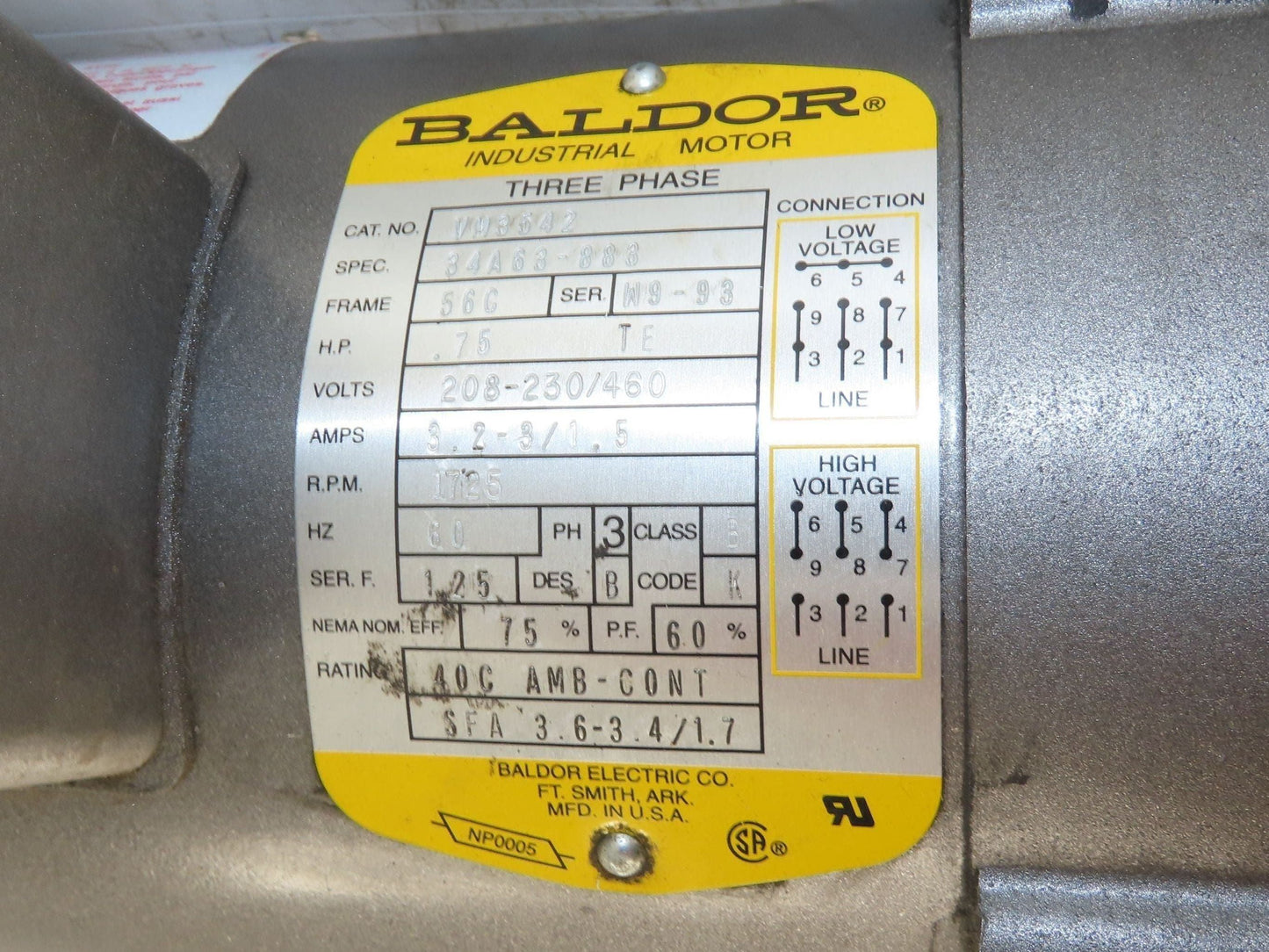 Baldor Winsmith Gearmotor 5:1 Reducer 345rpm .75Hp 460v 3ph Dual Output