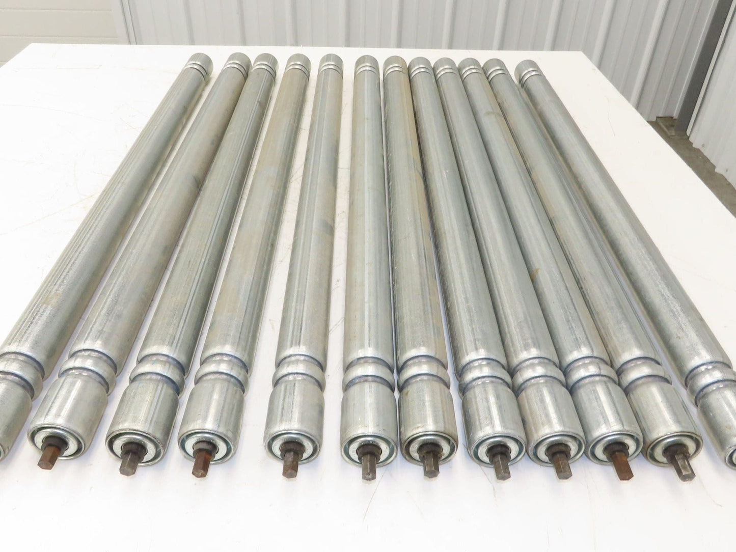 Roach Galvanized Steel Conveyor Roller 1.9" Dia 36"BF Double Groove  Lot of 12