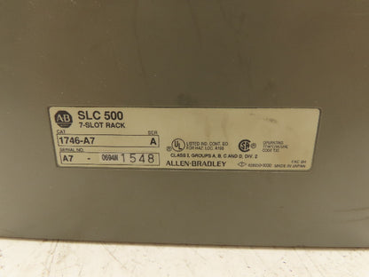 Allen Bradley 1746-A7 Card Rack Chassis 7-Slot SLC-500 Power Supply 1746-P2