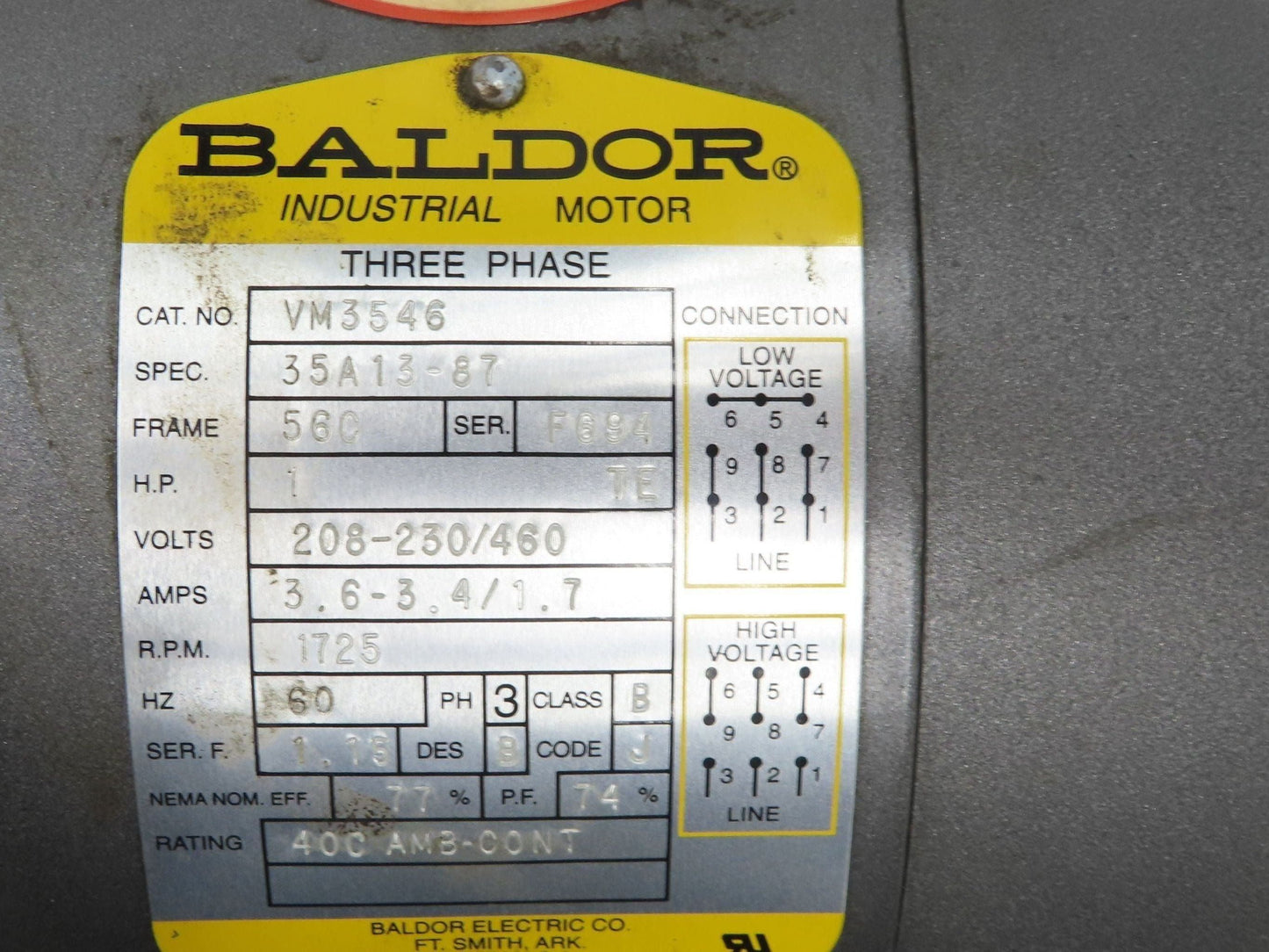 Baldor Winsmith Gearmotor 5:1 Reducer 345rpm 1Hp 460v 3ph Dual Output