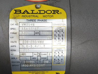 Baldor Winsmith Gearmotor 5:1 Reducer 345rpm 1Hp 460v 3ph Dual Output