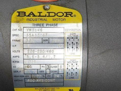 Baldor Winsmith Gearmotor 5:1 Reducer 345rpm 1Hp 460v 3ph Dual Output