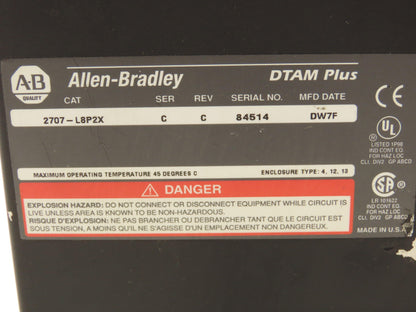 Allen Bradley 2707-L8P2X DTAM Plus HMI Control Panel Ser C Rev C