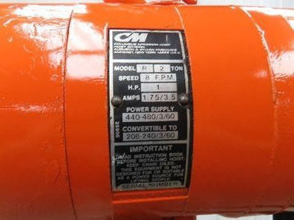 CM Lodestar R 2 Ton Electric Chain Hoist 15' Lift 8 FPM 230/460 Volt 3PH Tested