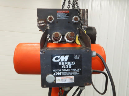 CM Lodestar L 1 Ton Electric Chain Hoist 20' Lift 16 FPM 635 Power Trolley 3PH