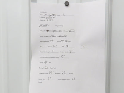 CM Lodestar L 1 Ton Electric Chain Hoist 20' Lift 16 FPM 635 Power Trolley 3PH