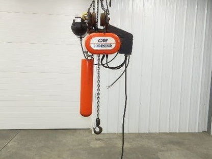 CM Lodestar L 1 Ton Electric Chain Hoist 20' Lift 16 FPM 635 Power Trolley 3PH