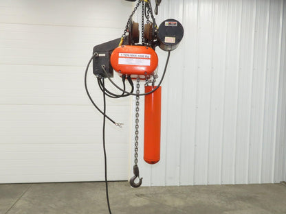 CM Lodestar L 1 Ton Electric Chain Hoist 20' Lift 16 FPM 635 Power Trolley 3PH