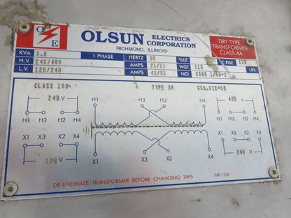 Olsun NP-103 Stepdown Power Transformer 5.0kVA 1Ph HV 480/240 LV 240/120 Type 3R
