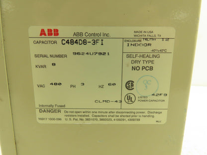 ABB C484D8-3FI Enclosed Indoor Capacitor 8 Kvar 480V 3PH NEMA 12 Dry Type